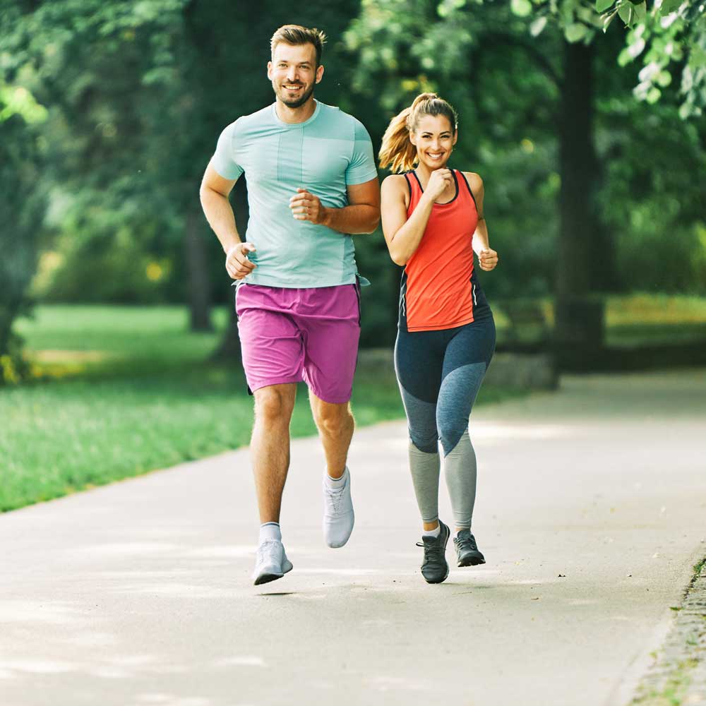 A man and woman running